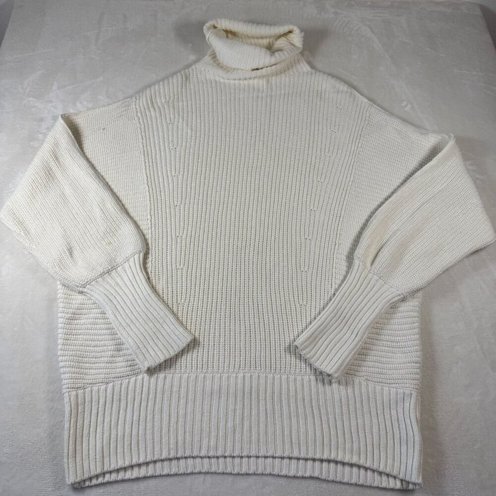 Free People Ivory Turtleneck Sweater XS Cotton Acrylic Blend Ribbed Knit Oversiz